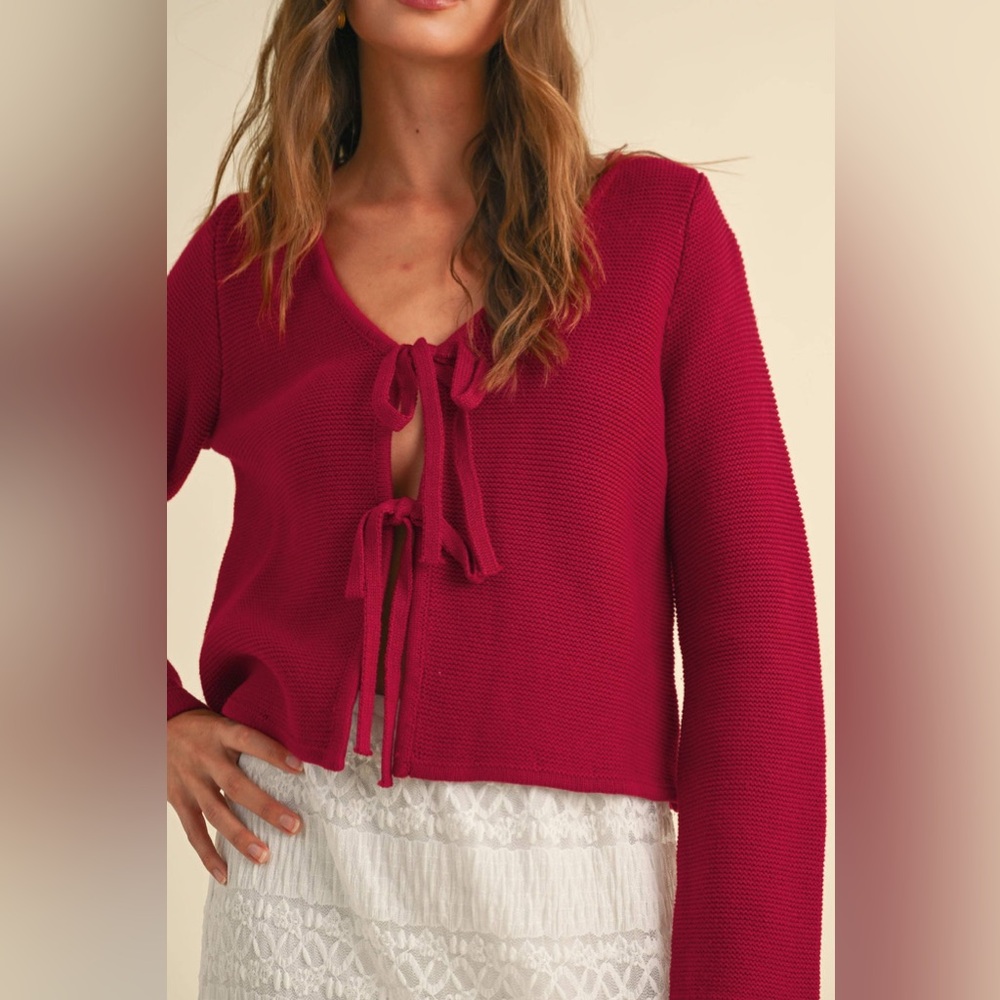 Red Tie-Front Sweater